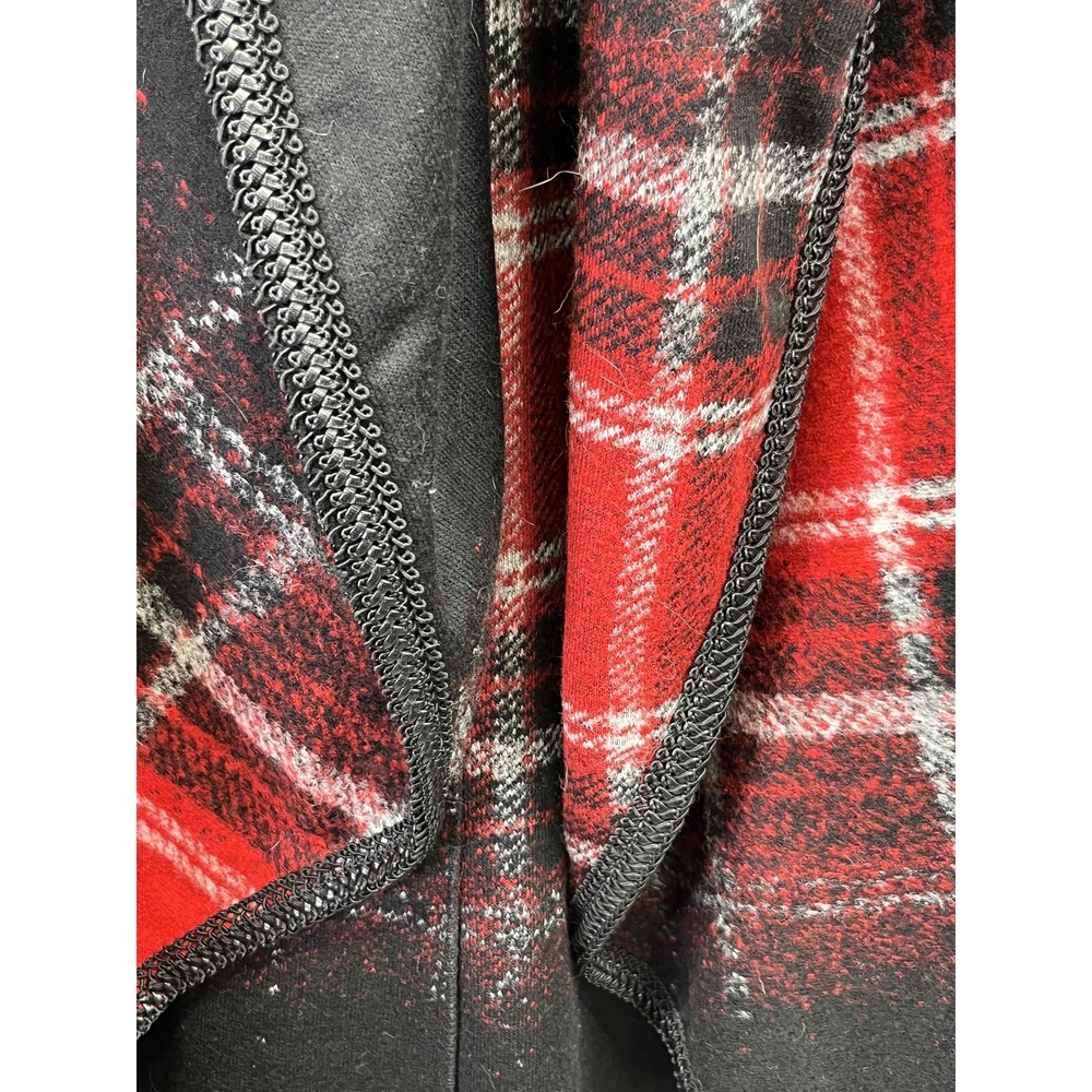 NWT Simon Chang Womens Red Plaid Wool Blend Open Cardigan Shawl Sz 8‎ - Picture 7 of 11